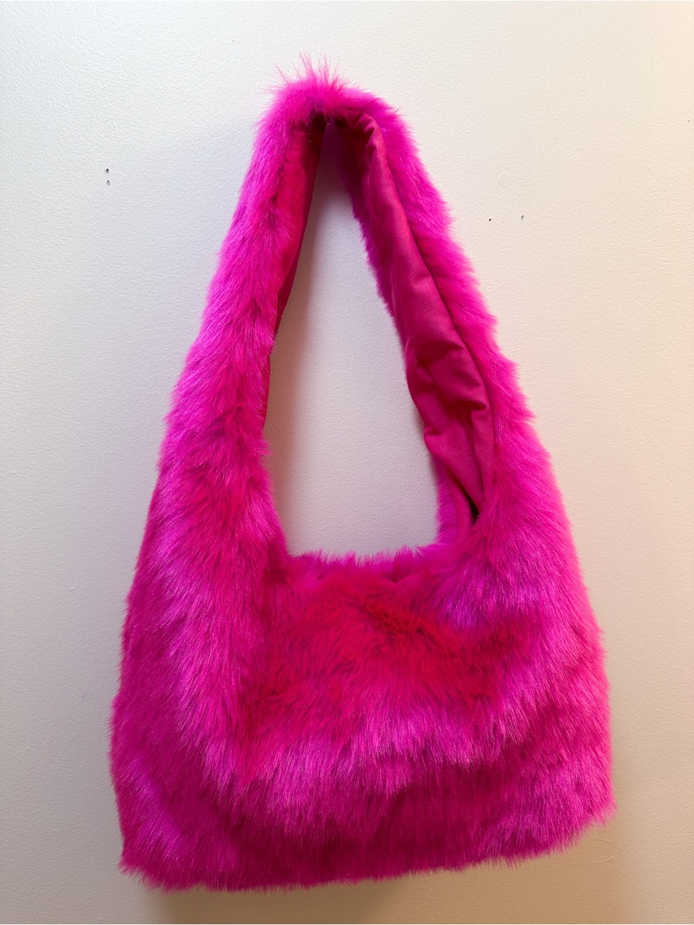 Handmade Hot Pink Fuchsia Faux Fuzzy Funky Fun Fur Mini Shoulder Bag